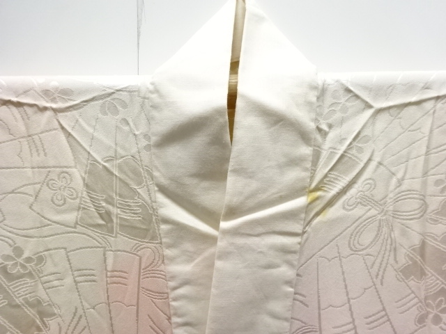  檜扇に花模様織り出し単衣振袖用長襦袢